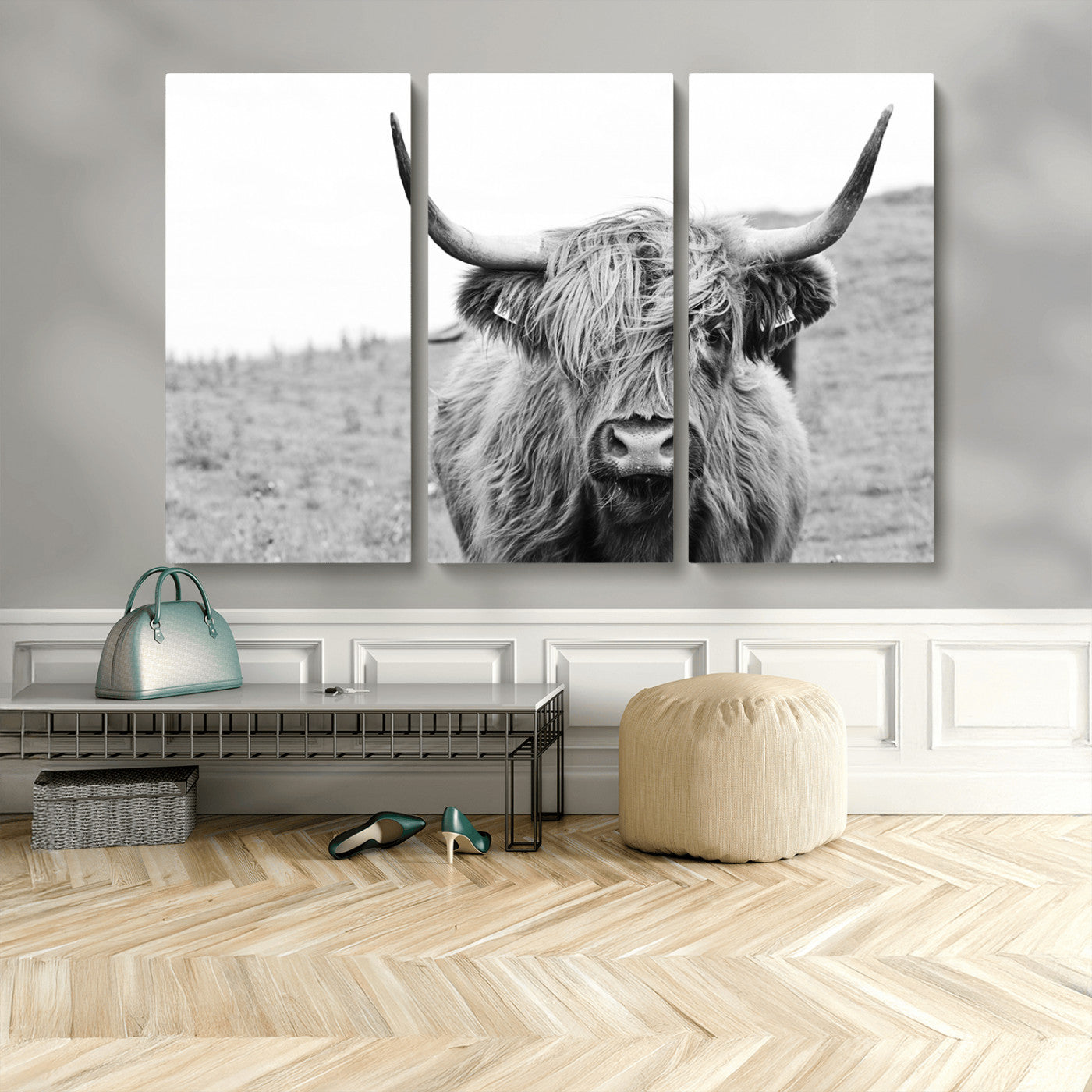 MGV-CV-48X32-3P - Newfoundland Cow Art Wall Art, Black White Cow Art Wall Art Canvas Print