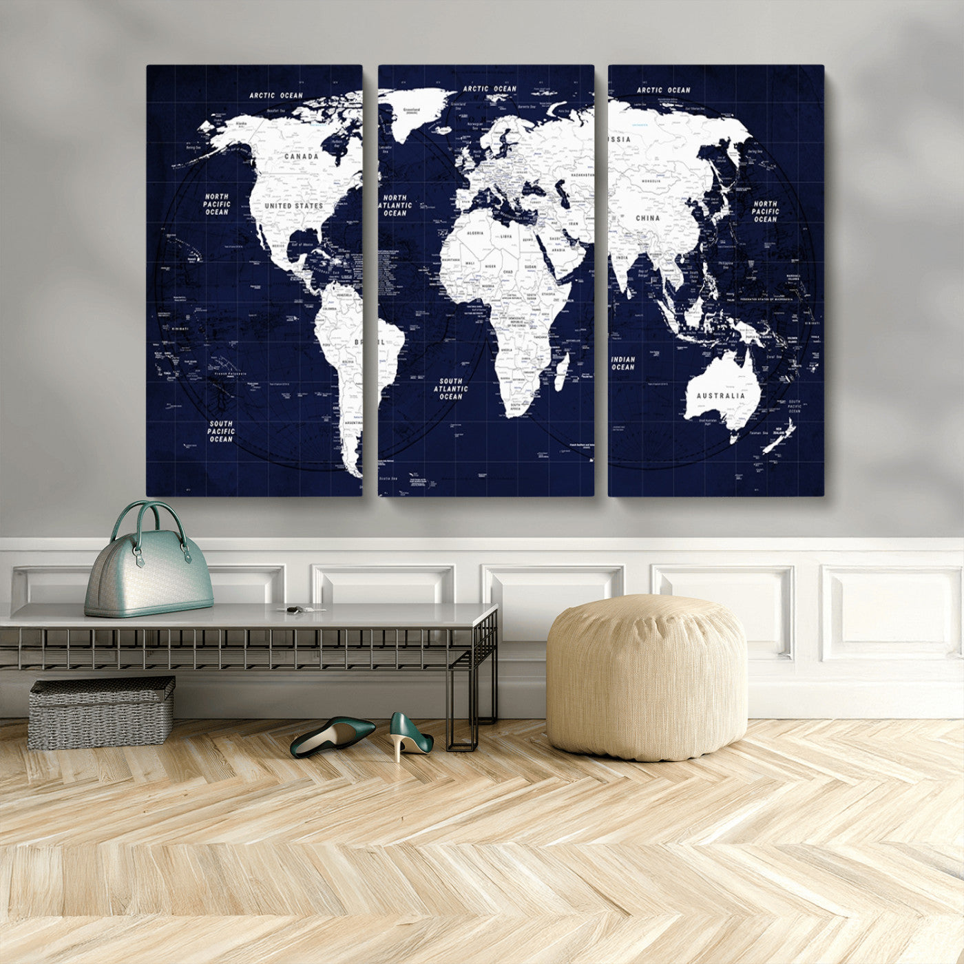 MGV-CV-48X32-3P - World Map Wall Art Canvas Print for Home and Office Decor