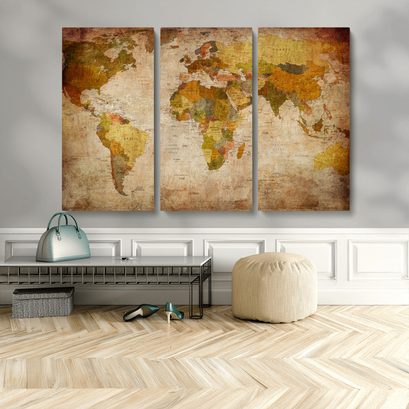 MGV-CV-48X32-3P - Push Pin World Map Canvas Print – Framed Wall Art for Couples to Track Their Travels – Anniversary