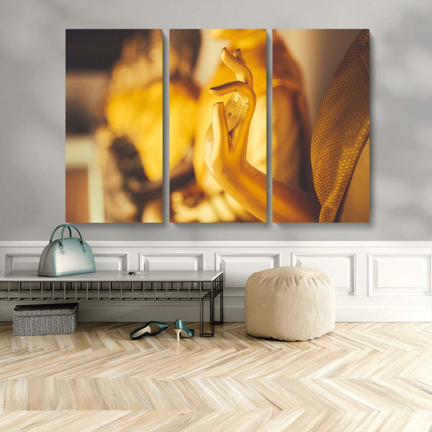MGV-CV-48X32-3P - Gold Buddha Statue Hands Wall Art Canvas Print