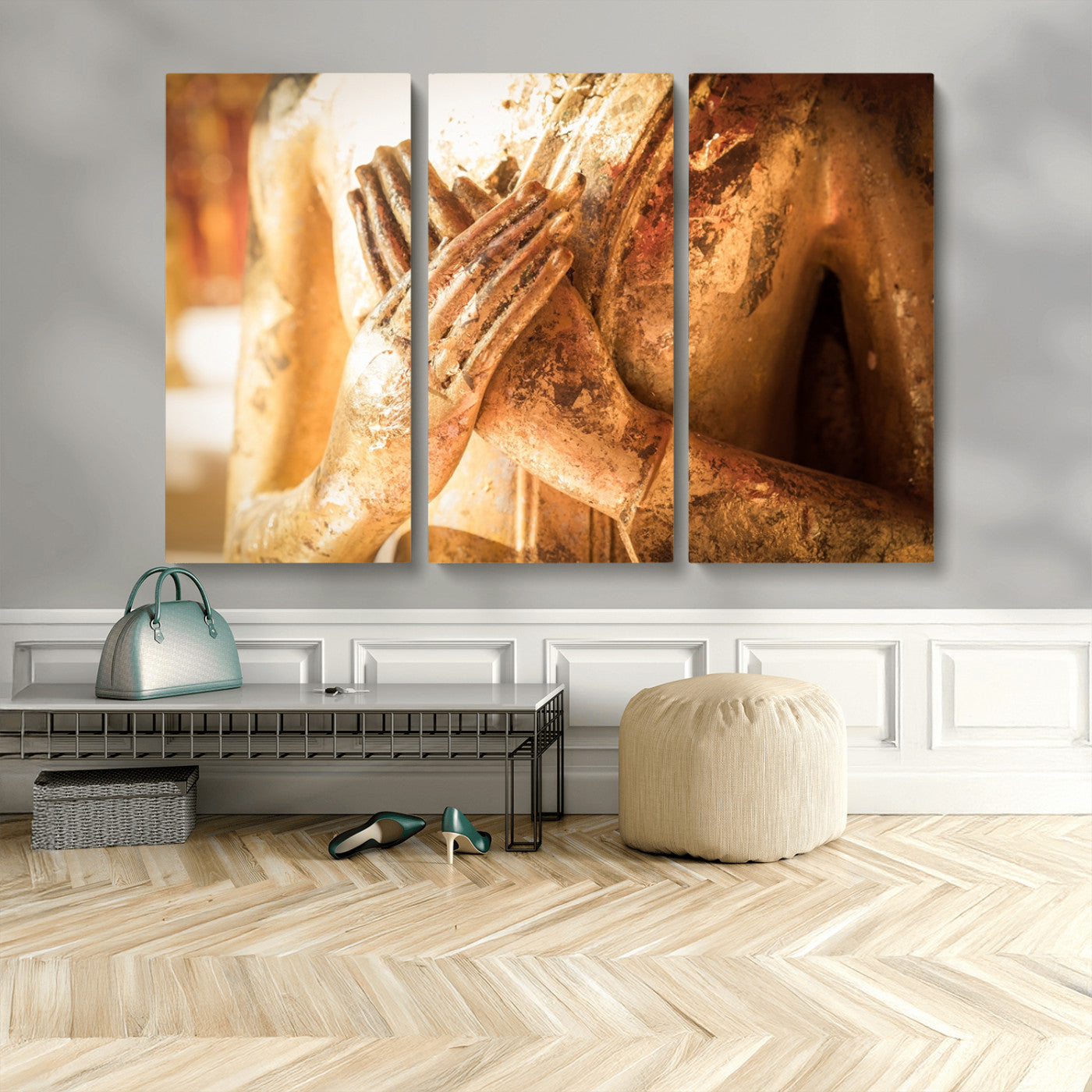MGV-CV-48X32-3P - Buddha Statue Hands Wall Art Canvas Print