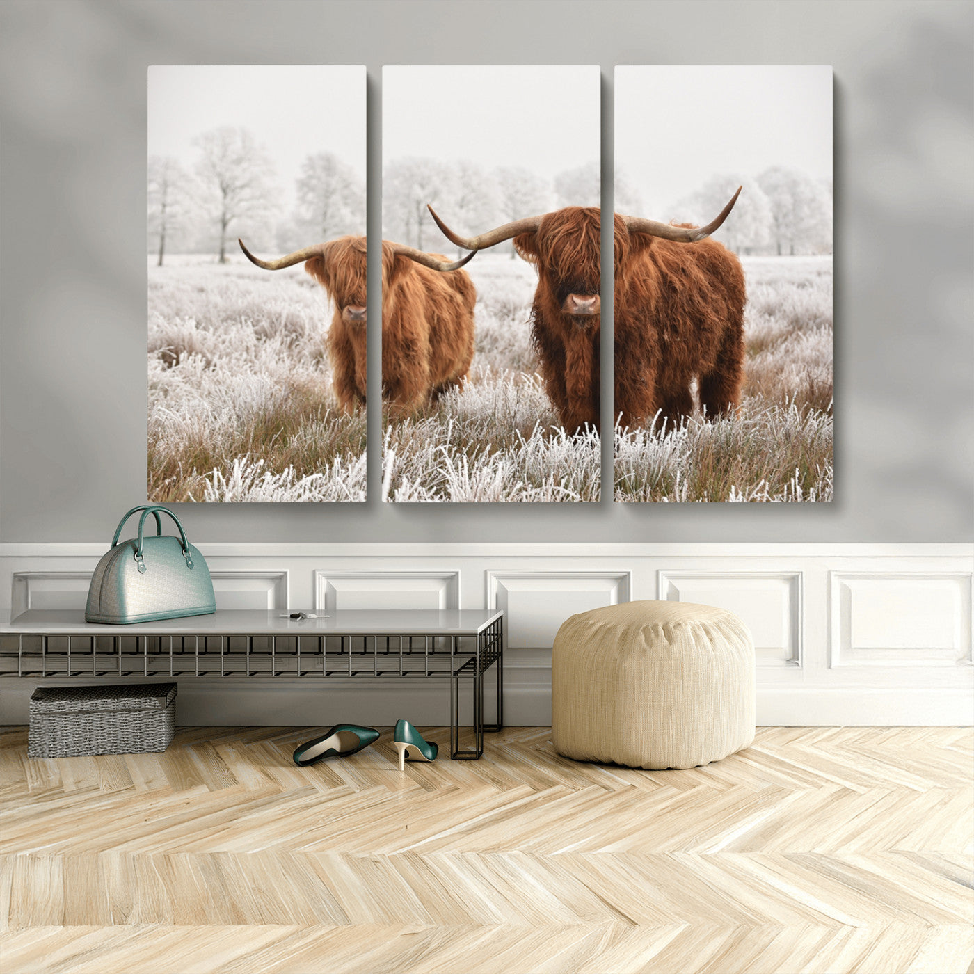 MGV-CV-48X32-3P - Longhorn Cattle Wall Art Canvas Print, Framed Farmhouse Style Art Picture Print, Rustic Cow Perfect Rustic Farmhouse Decor Artwork