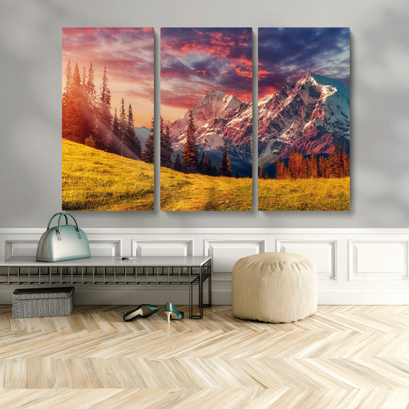 MGV-CV-48X32-3P - Mountain and Daylight Red Sunset Wall Art Canvas Print