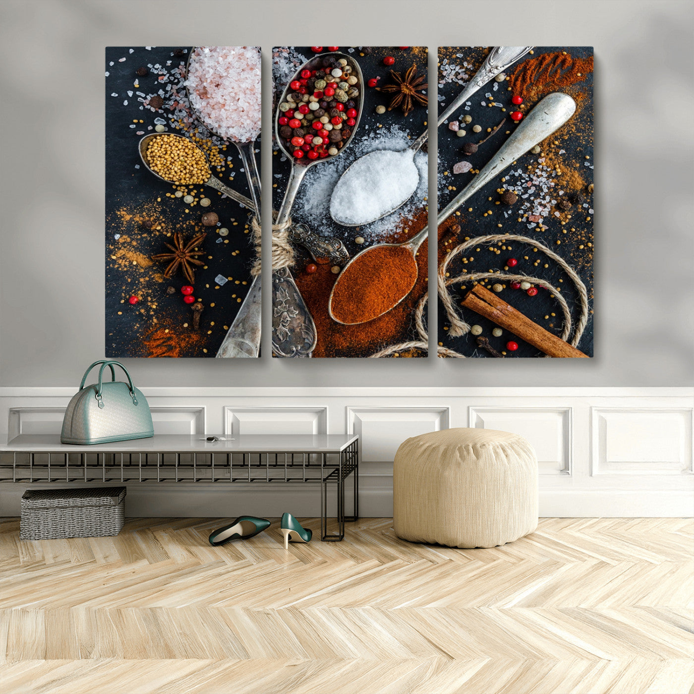 MGV-CV-48X32-3P - Spices and Seasonings Canvas Wall Art – Colorful Triptych Kitchen Decor – Culinary Art for Dining