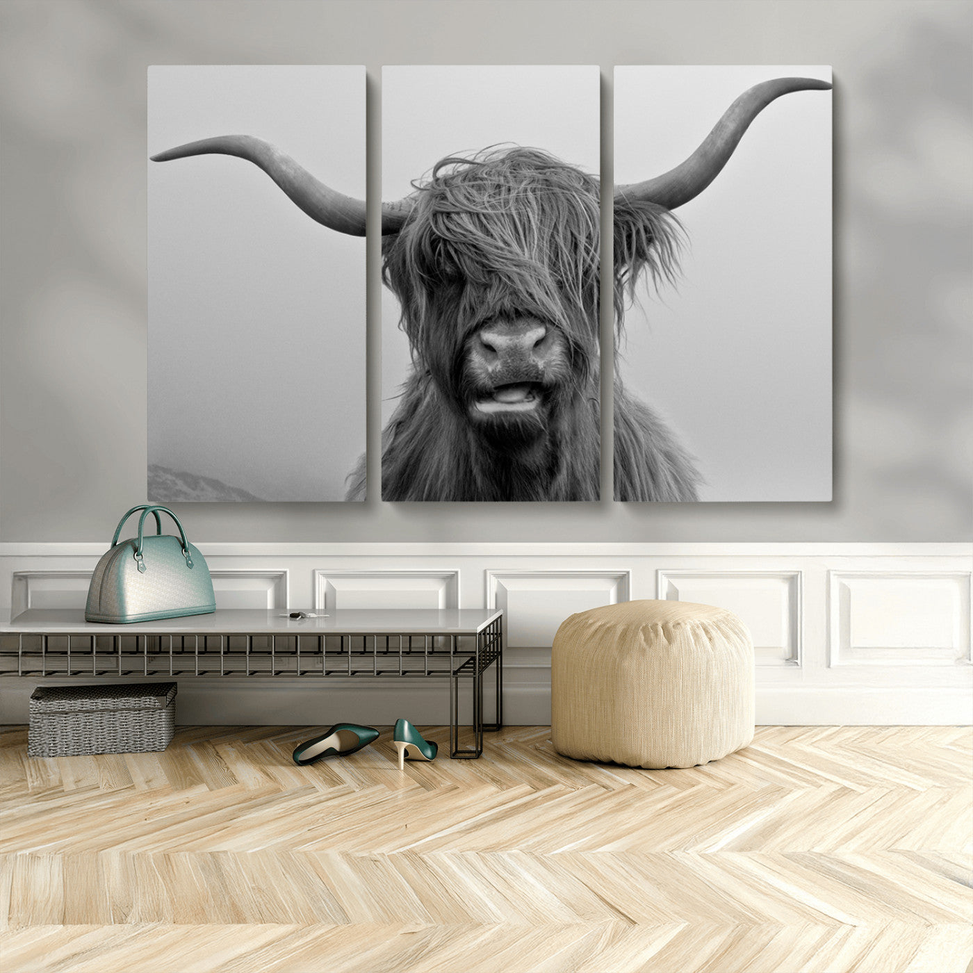 MGV-CV-48X32-3P - Texas Cow Wall Art Canvas, Texas Longhorn Cattle Canvas Print