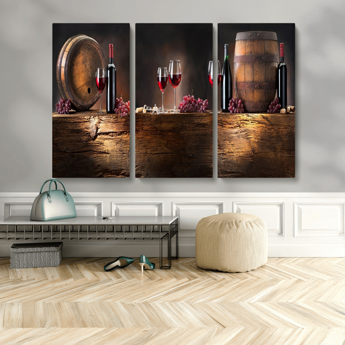 MGV-CV-48X32-3P - Wine and Barrels Wall Art Canvas Print