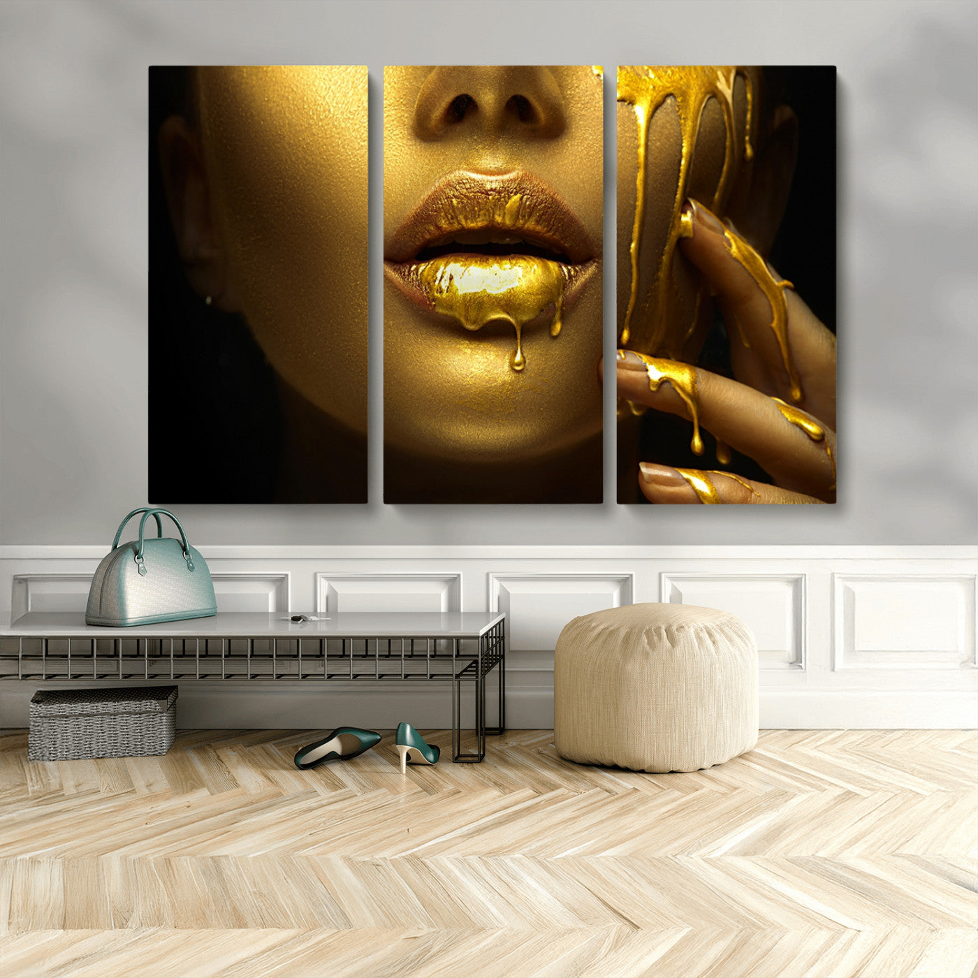 MGV-CV-48X32-3P - Gold and Women Wall Art Canvas Print
