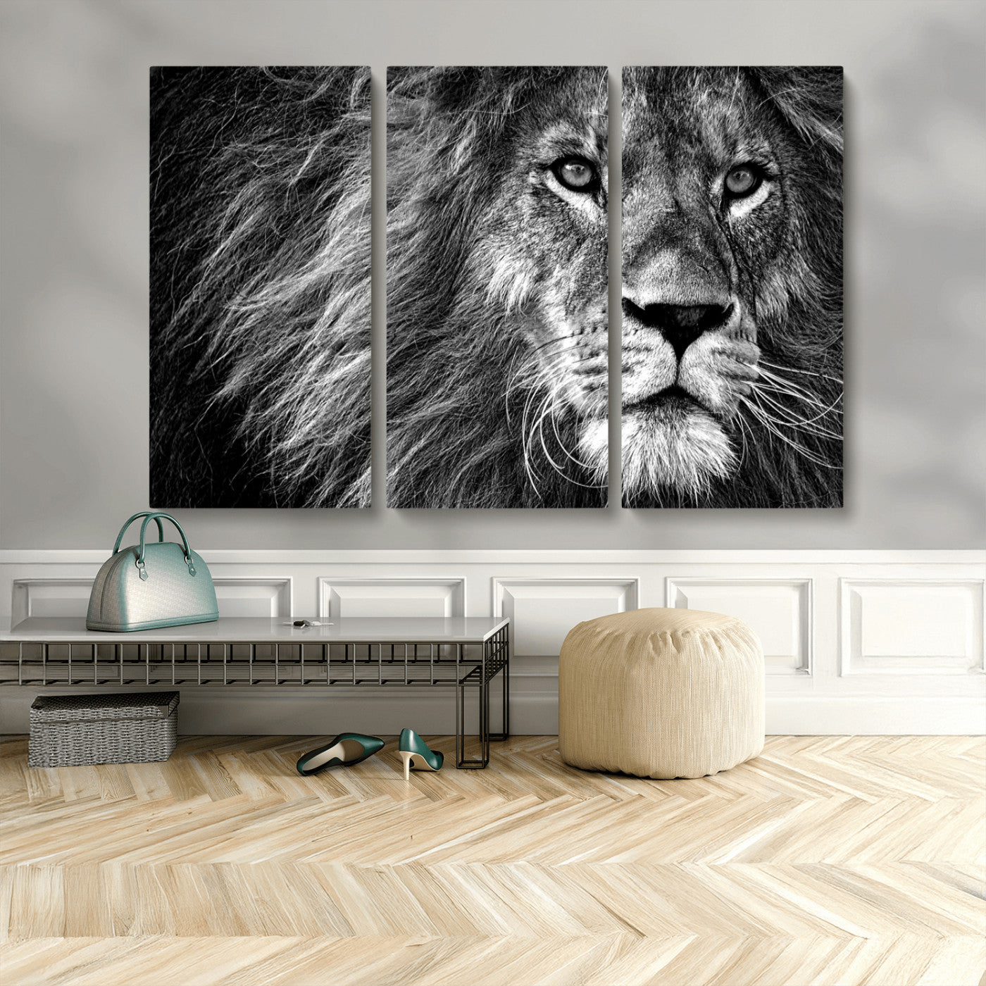 MGV-CV-48X32-3P - Black and White Lion Canvas Wall Art Print