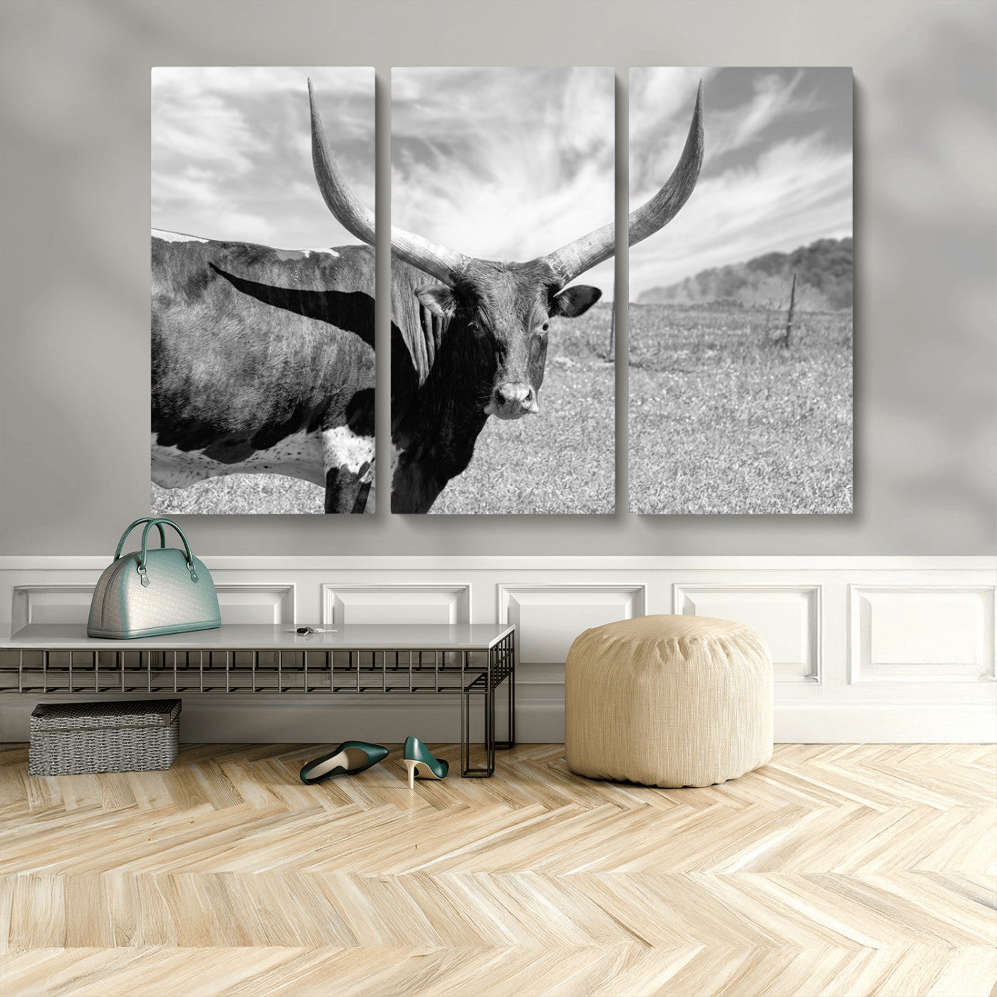 MGV-CV-48X32-3P - Cattle Wall Art Longhorn Cow Canvas Print