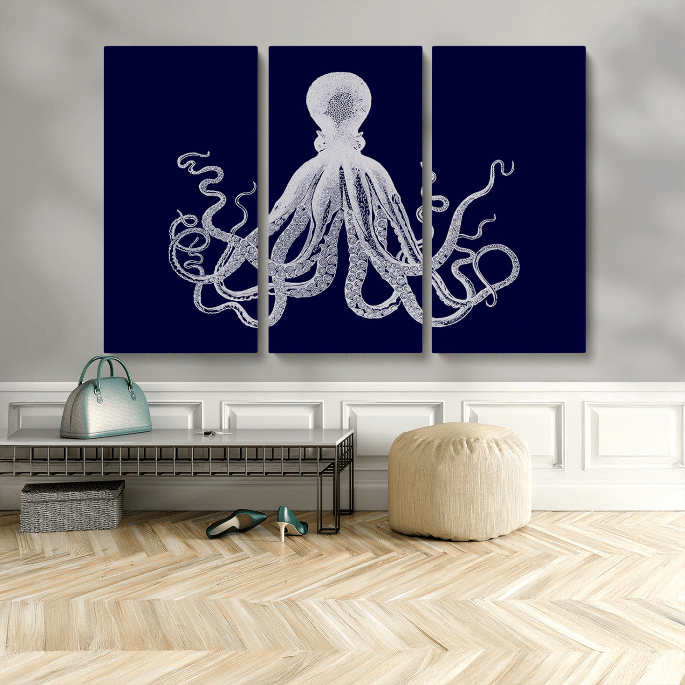 MGV-CV-48X32-3P - Blue Octopus Wall Art Canvas Print