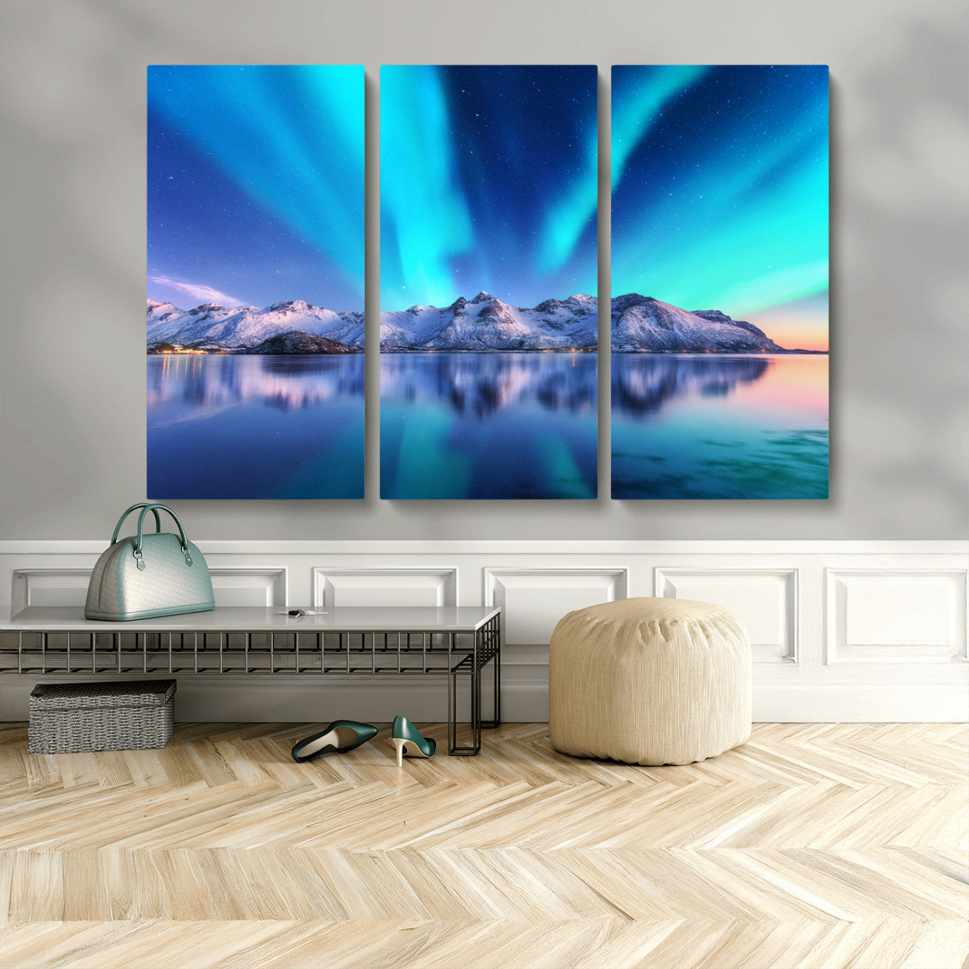 MGV-CV-48X32-3P - Northern Lights above Mountain Wall Art, Northern Lights Wall Art Canvas Print