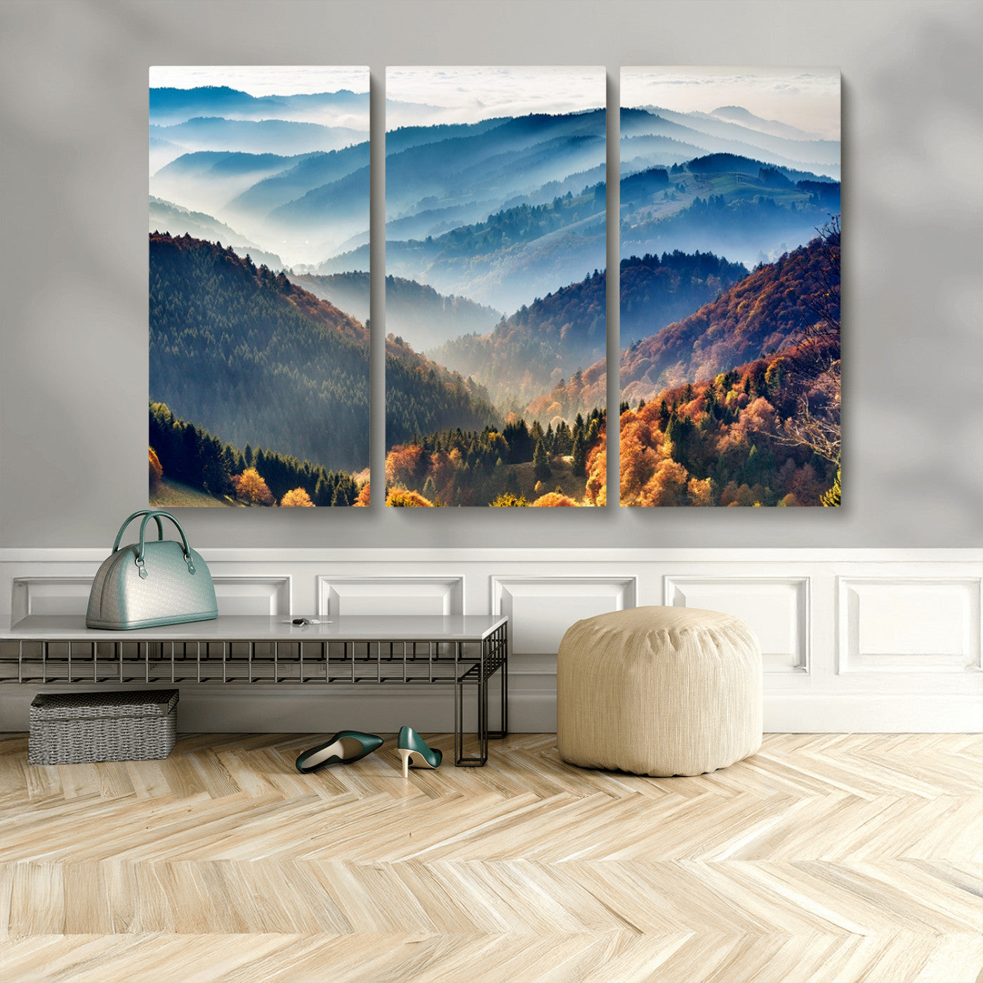 MGV-CV-48X32-3P - Mountains Forest Autumn Wall Art Canvas Print