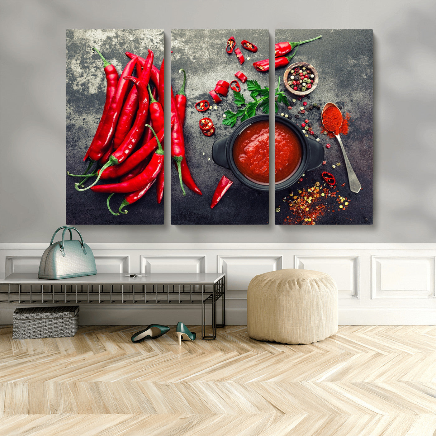 MGV-CV-48X32-3P - Red Pepper Kitchen and Restaurant Wall Wall Art, Red Pepper Kitchen Wall Decor Canvas Print