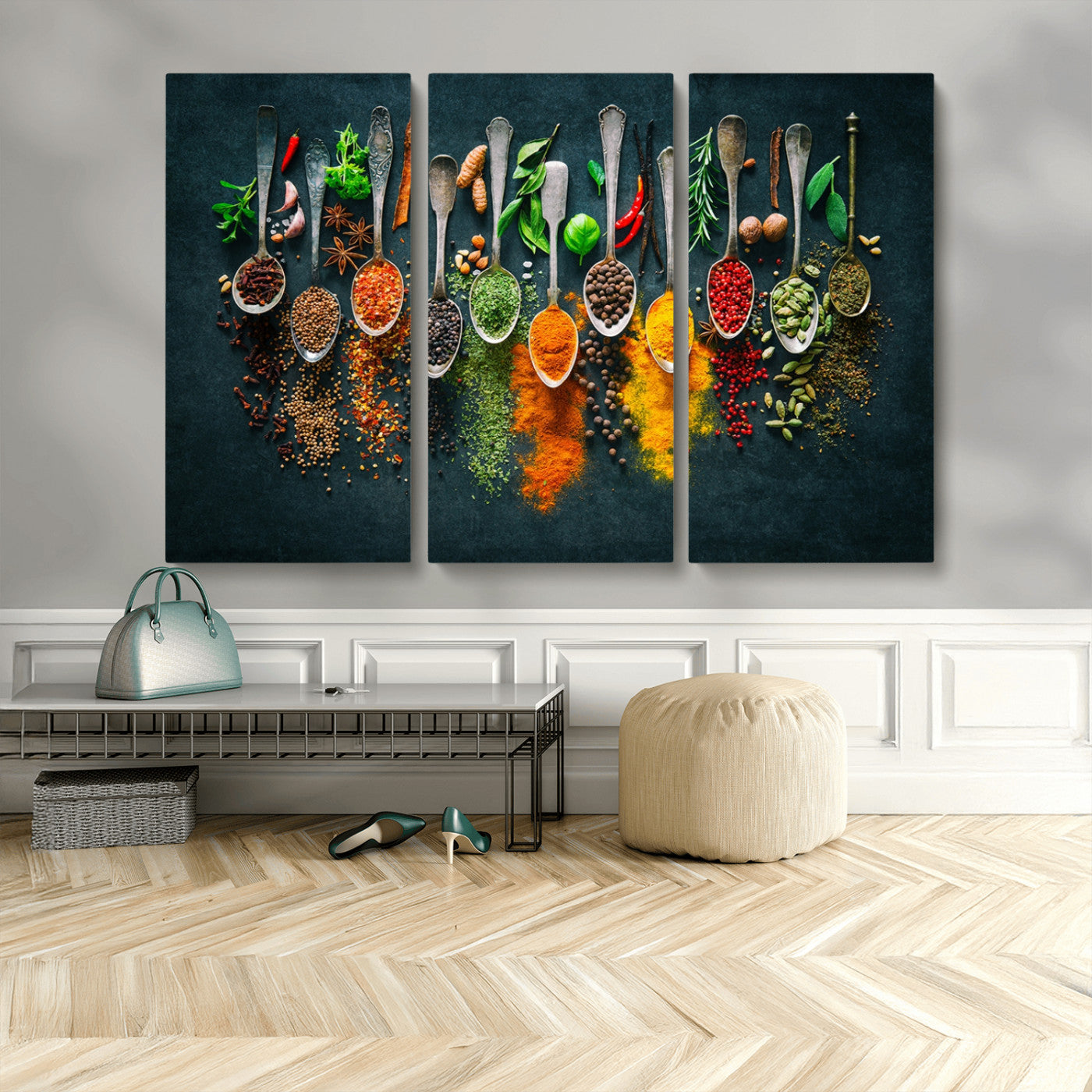 MGV-CV-48X32-3P - Colorful Spices Canvas Wall Art – Vibrant Kitchen Decor Triptych – Culinary Art Print for Dining