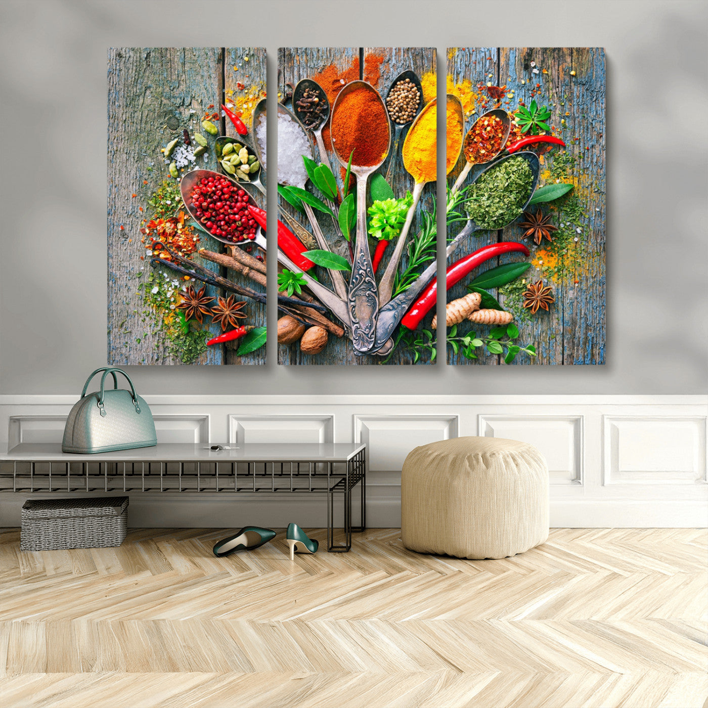 MGV-CV-48X32-3P - Kitchen Wall Art Print - Spoonful of Spices Cooking Wall Art Canvas Print - Vibrant Kitchen Decor