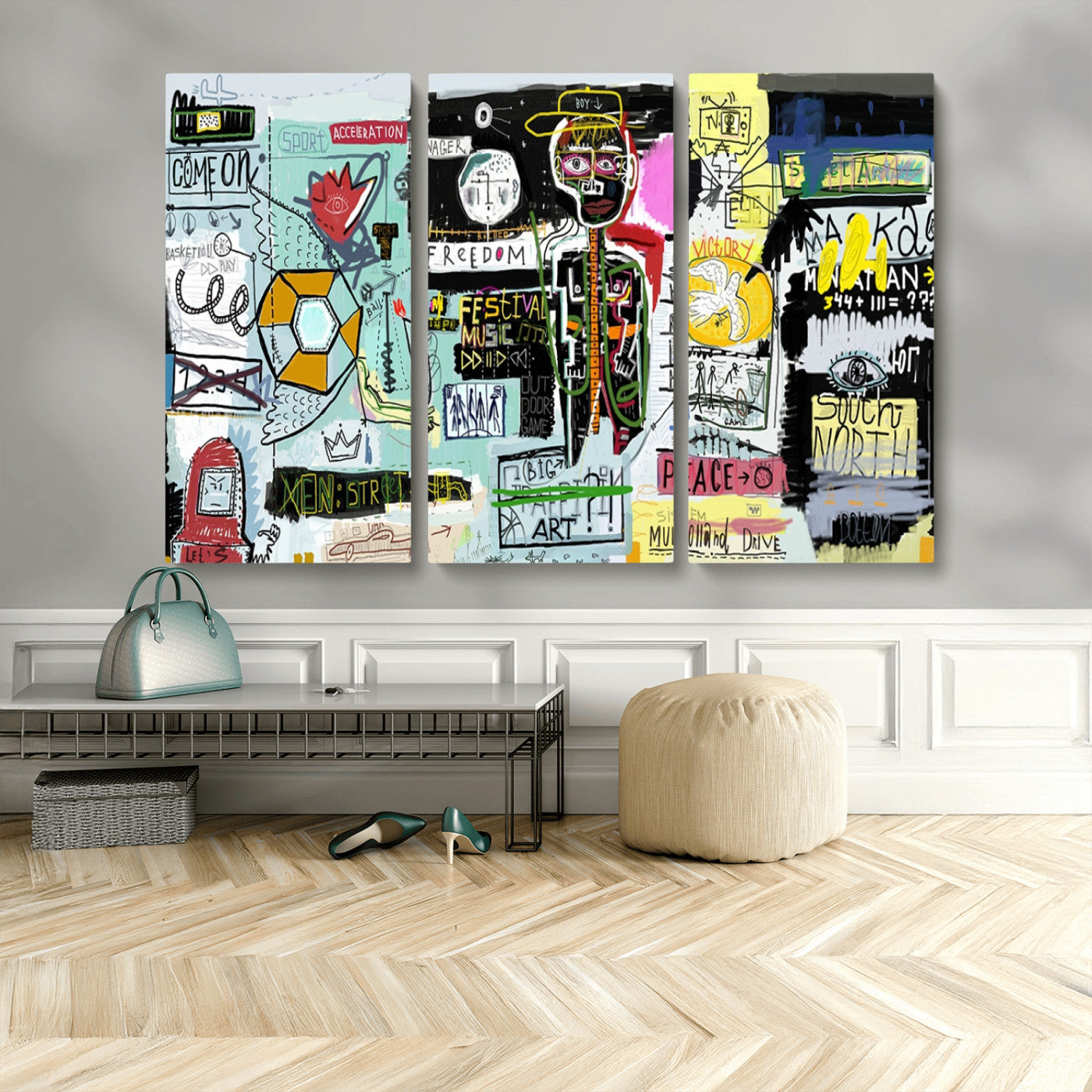 MGV-CV-48X32-3P - Abstract Graffiti Canvas Street Art-Inspired Graffiti Triptych Canvas – Modern Abstract Wall Art for