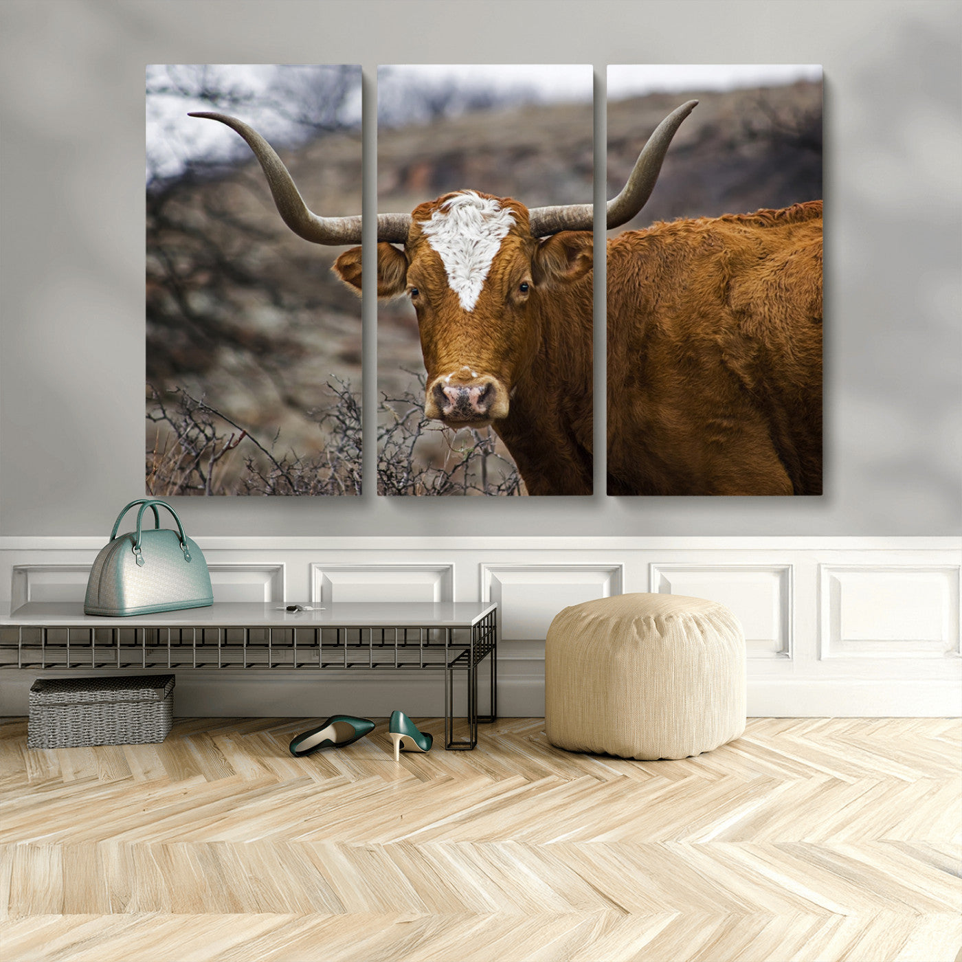 MGV-CV-48X32-3P - Framed Big Cow Animal Wall Art Canvas Print