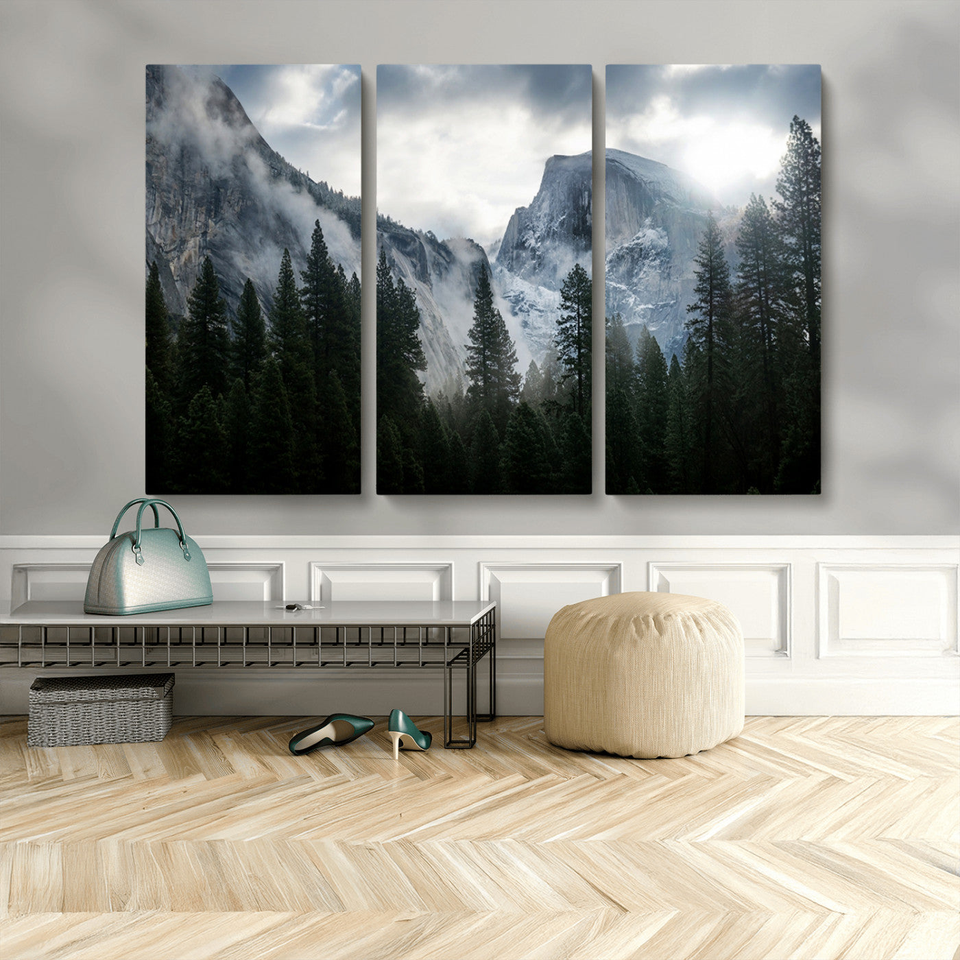 MGV-CV-48X32-3P - Yosemite National Park El Capitan Foggy Mountain Wall Art | Large Canvas Print for Living Room,