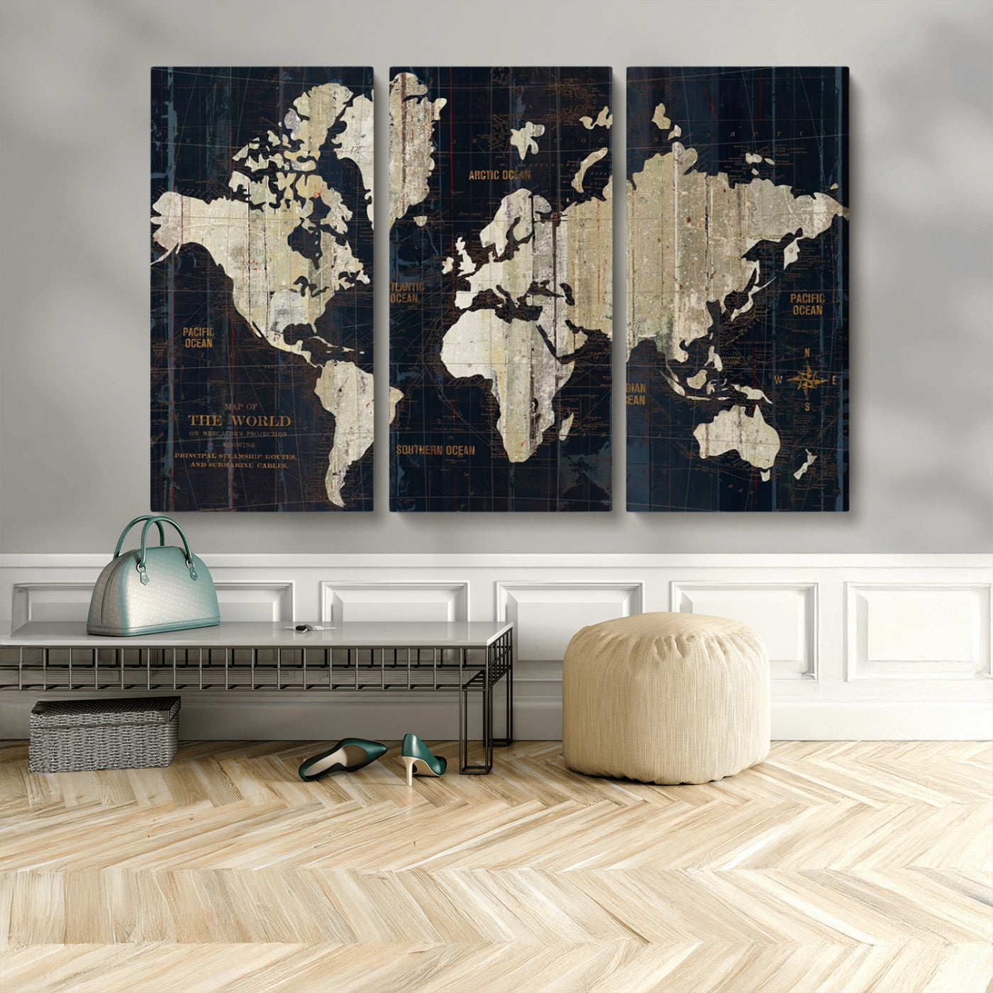 MGV-CV-48X32-3P - Push Pin World Map Canvas Print – Framed Wall Art for Couples to Track Their Travels – Anniversary