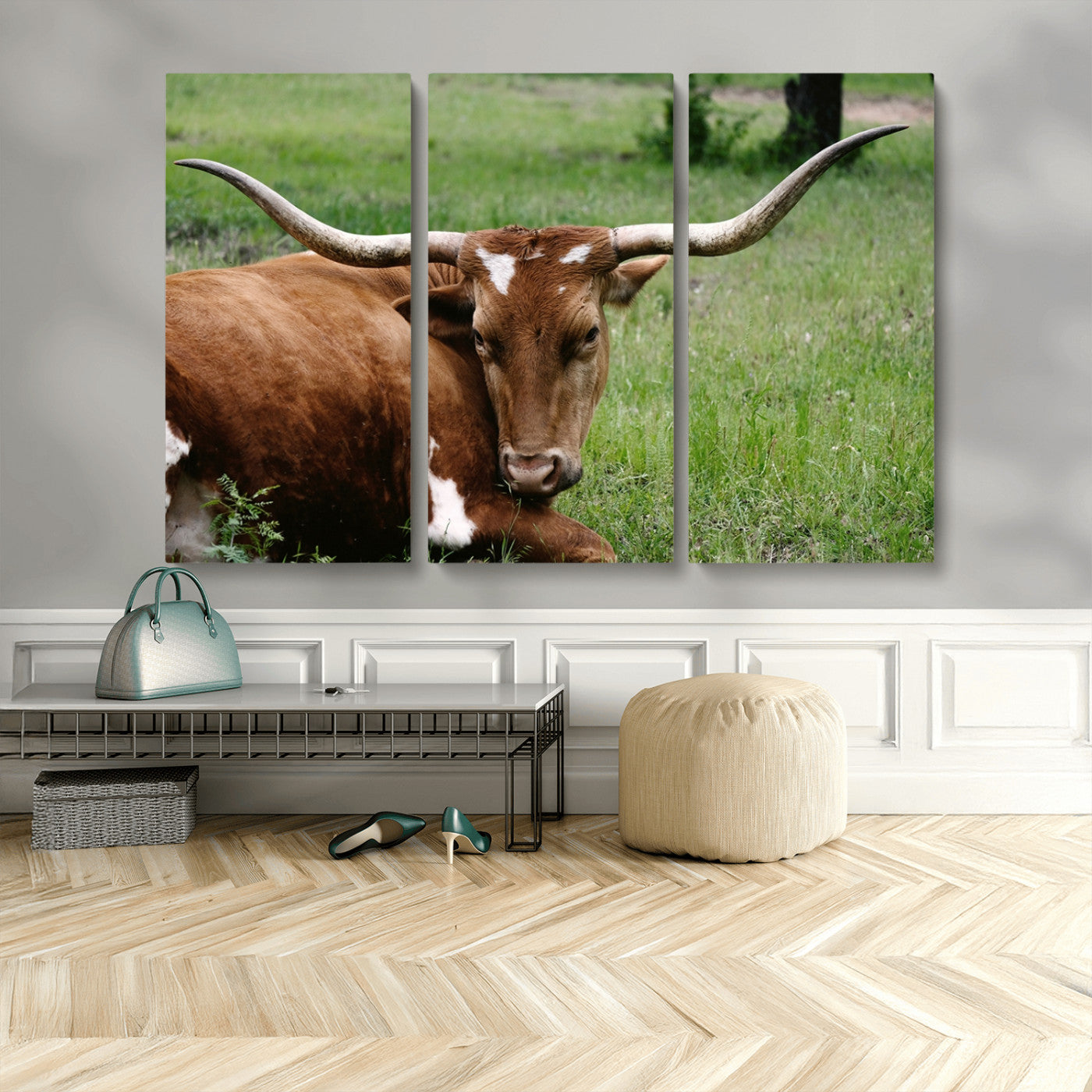 MGV-CV-48X32-3P - Longhorn Cow Animal Wall Art Canvas Print