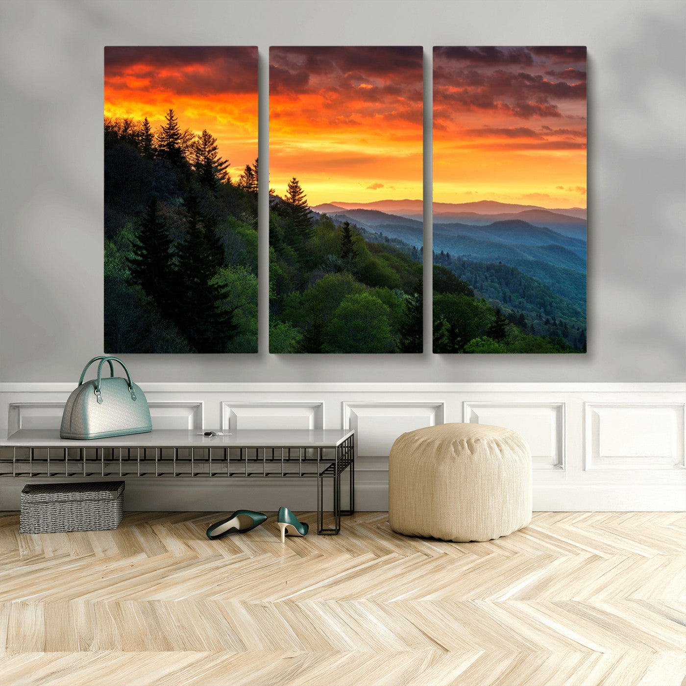 MGV-CV-48X32-3P - Forest Landscape Wall Art Sunset Canvas, Forest Sunset Canvas Print