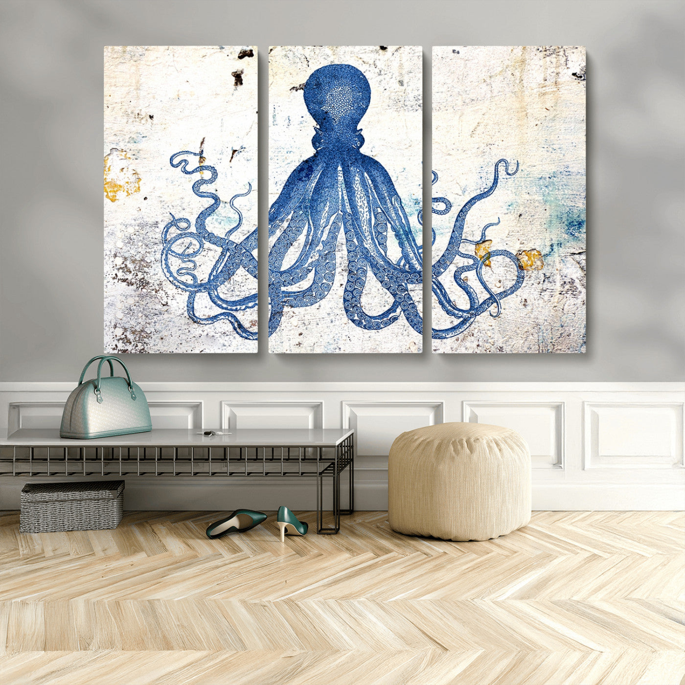 MGV-CV-48X32-3P - Octopus Canvas Wall Art | Coastal Marine Life Artwork for Living Room, Bedroom, or Office |