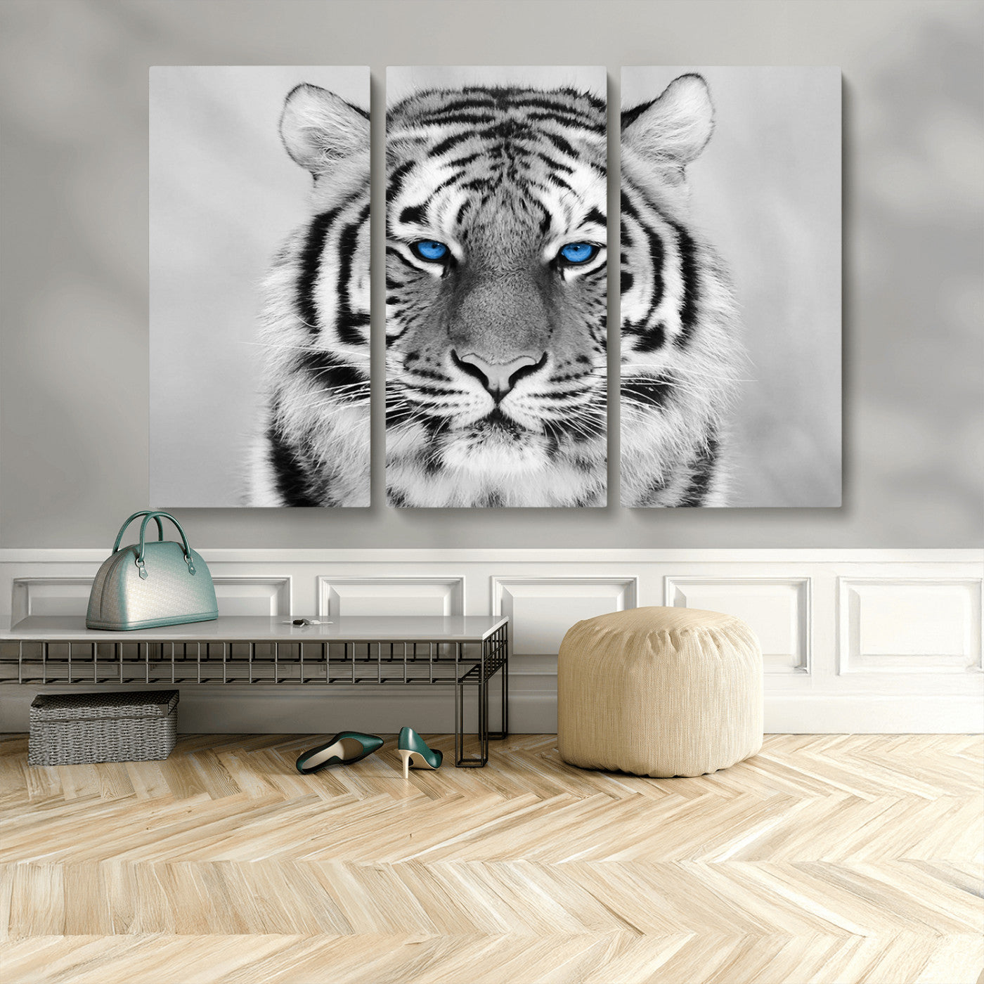MGV-CV-48X32-3P - Black and White Tiger Wall Art Animal Canvas Print