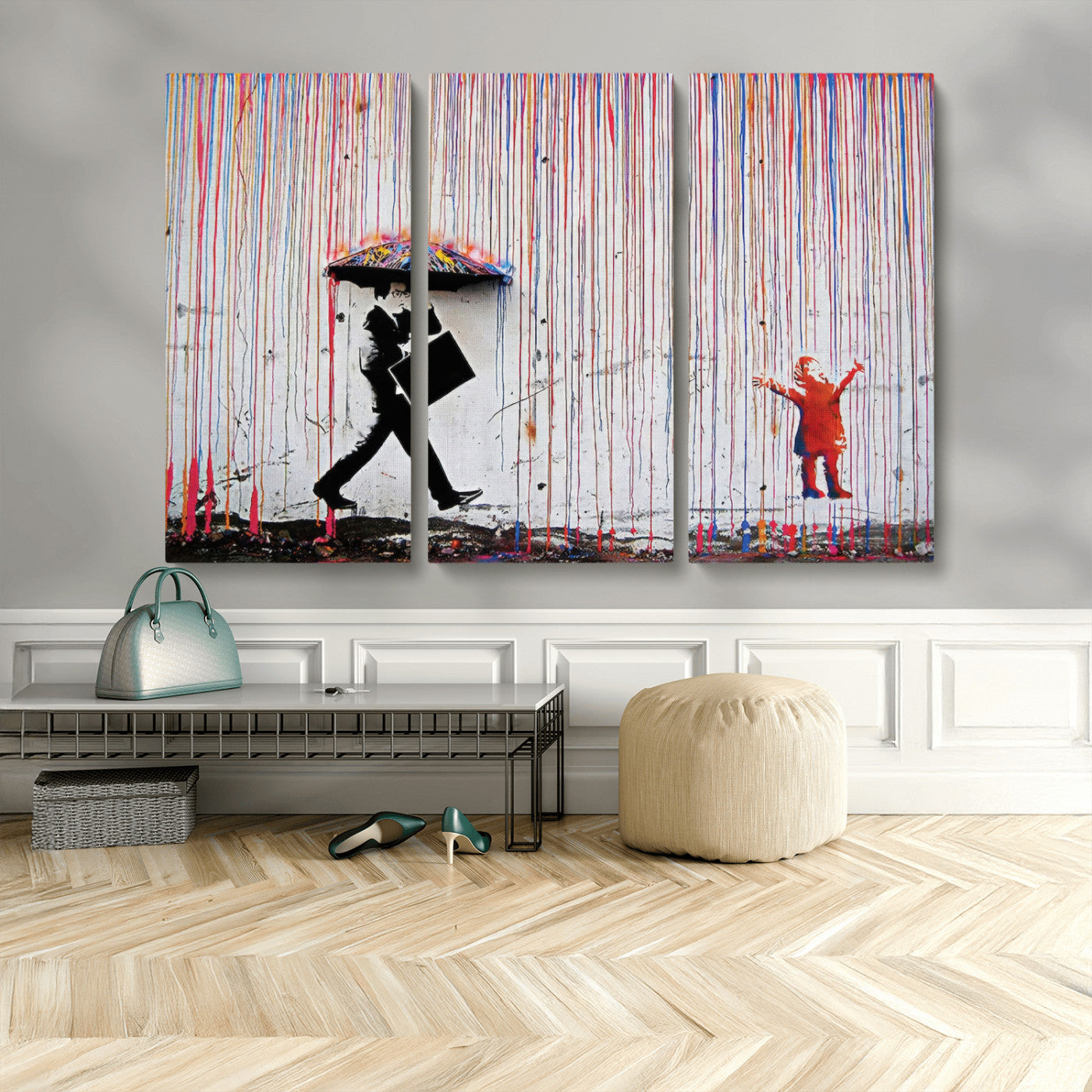 MGV-CV-48X32-3P - Banksy Wall Art Canvas Print, Framed Graffiti Art Picture Print, Banksy Urban Graffiti Perfect Modern Decor Artwork