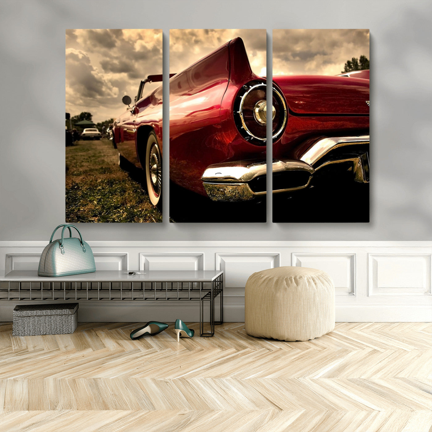 MGV-CV-48X32-3P - Red Classic Car Wall Art Canvas Print