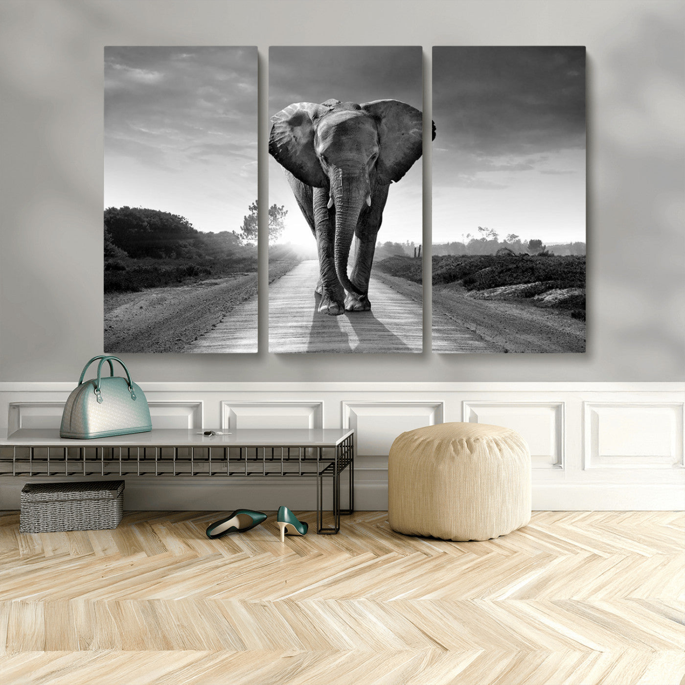 MGV-CV-48X32-3P - Black and White Elephant Wall Art Canvas Print