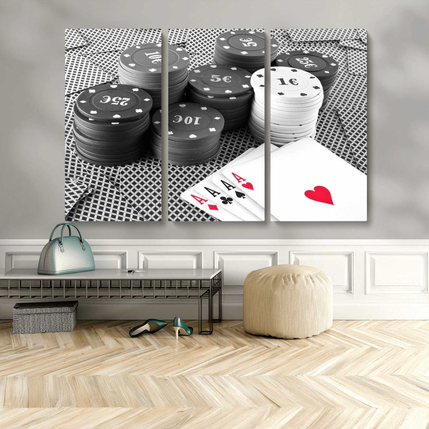 MGV-CV-48X32-3P - Poker Game Cards Wall Art Canvas, Multi Panel Wall Art Canvas Print
