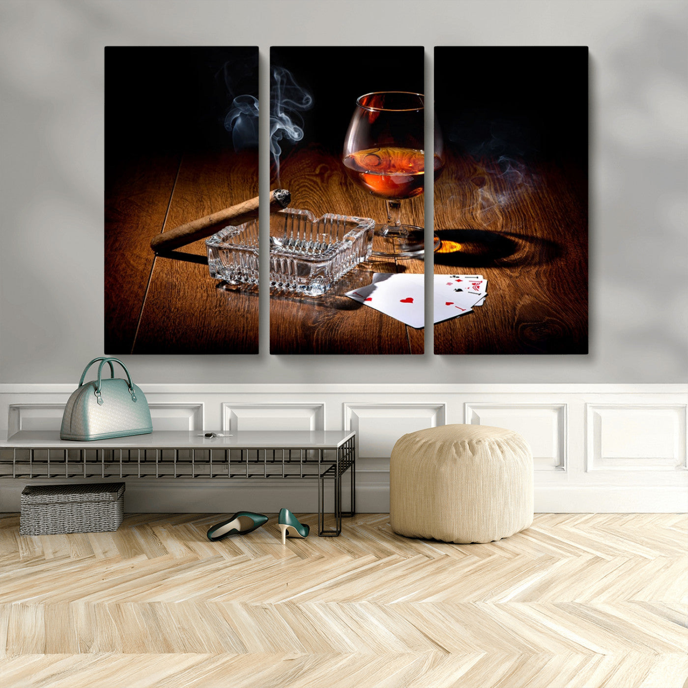 MGV-CV-48X32-3P - Whiskey Cigar Wall Art Canvas Print Kitchen Wall