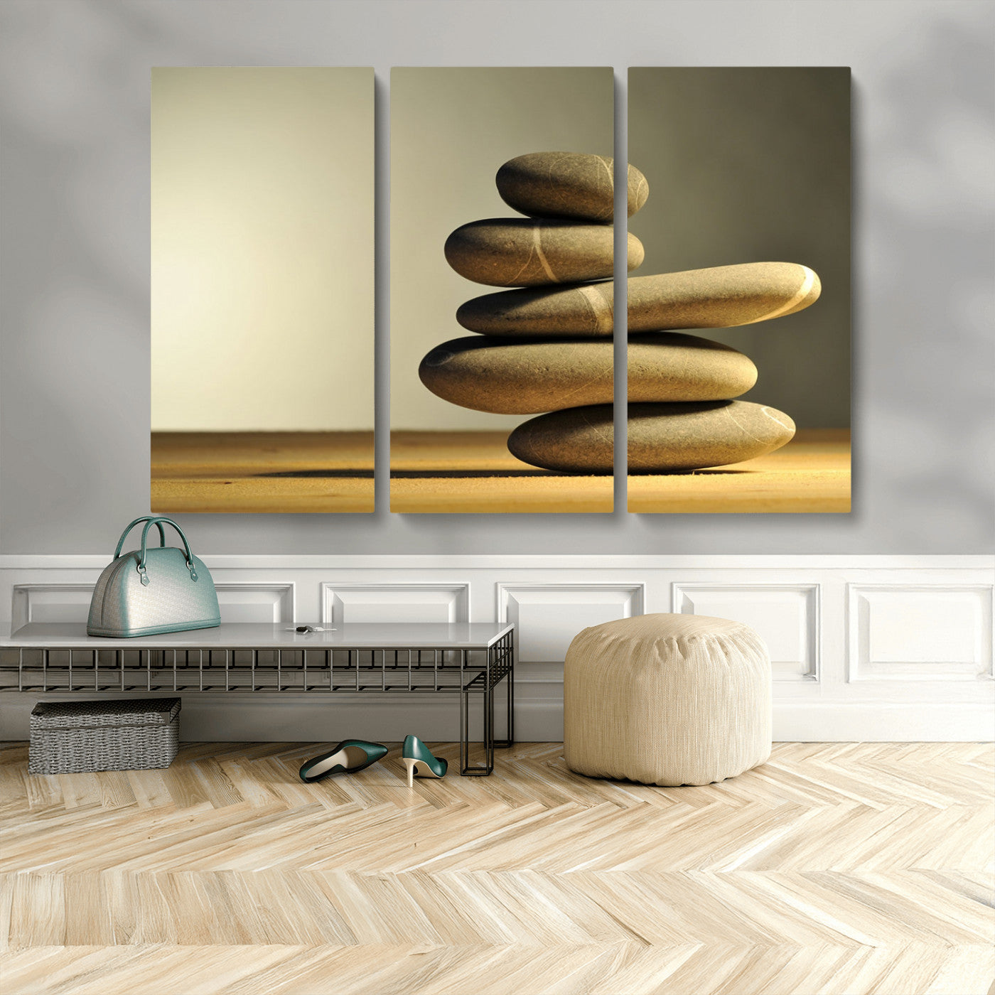 MGV-CV-48X32-3P - Fluvial Zen Stones Canvas Wall Art Print
