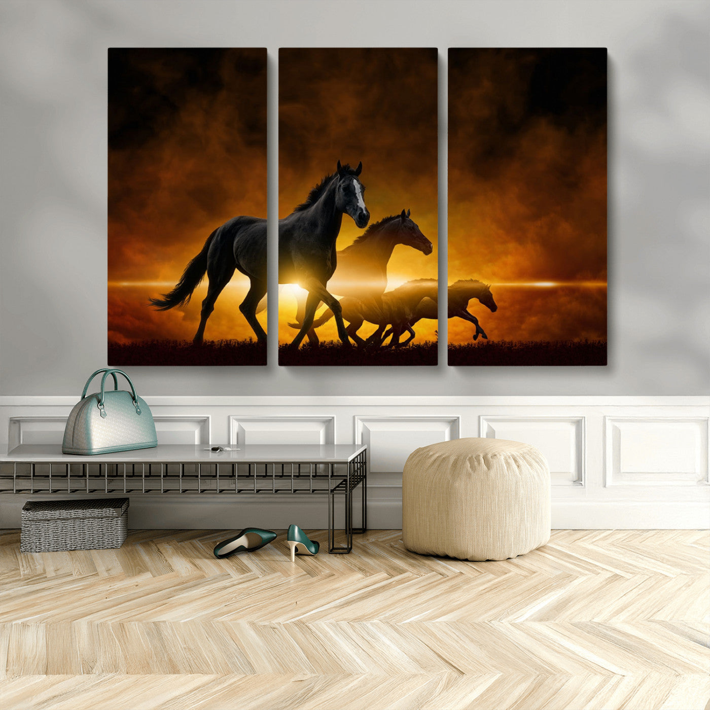 MGV-CV-48X32-3P - Horse Wall Art Canvas Print, Multi Panel Animal Canvas Print