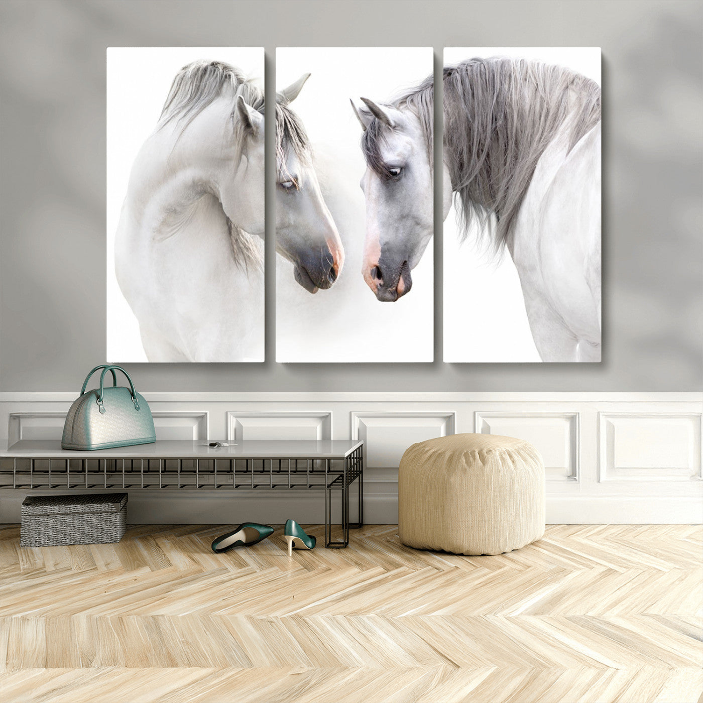 MGV-CV-48X32-3P - White Horse Wall Art Animal Canvas Print