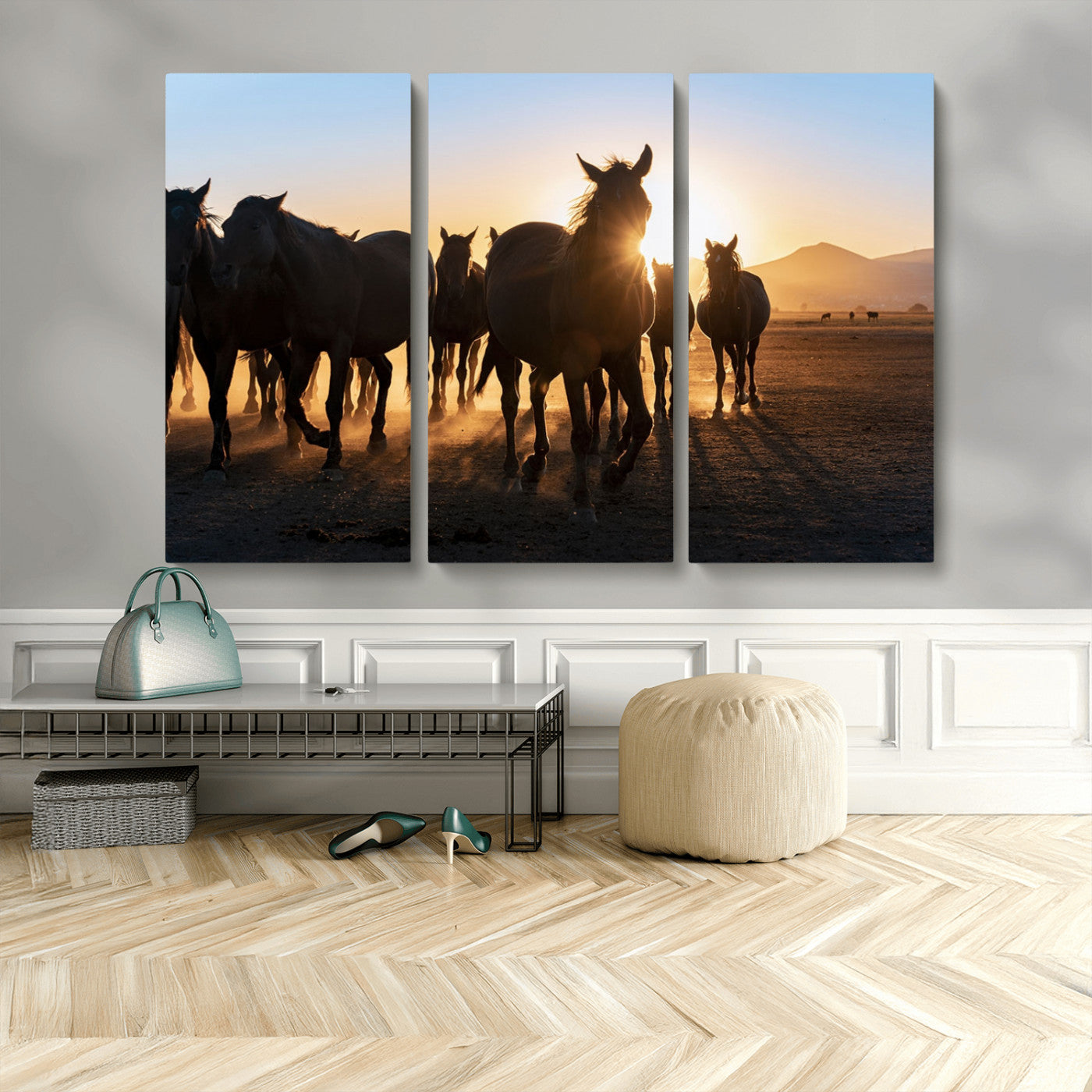 MGV-CV-48X32-3P - Horse Herd Wall Art Animal Canvas Print