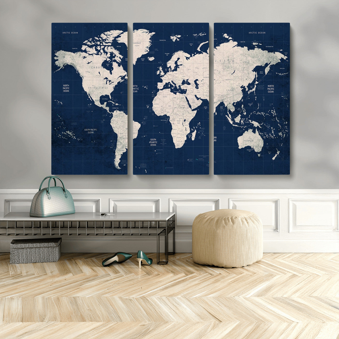 MGV-CV-48X32-3P - Push Pin World Map Canvas Print – Framed Wall Art for Couples to Track Their Travels – Anniversary