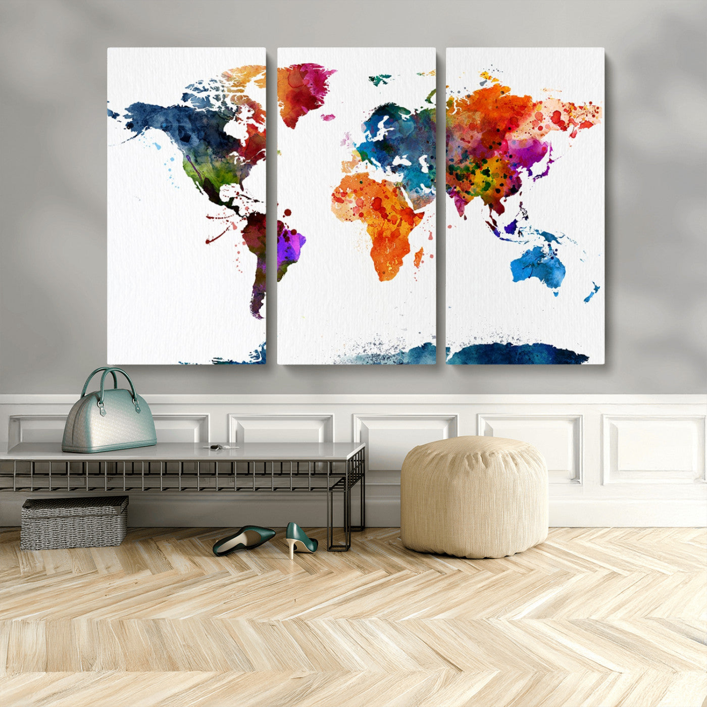 MGV-CV-48X32-3P - Push Pin World Map Canvas Print – Framed Wall Art for Couples to Track Their Travels – Anniversary