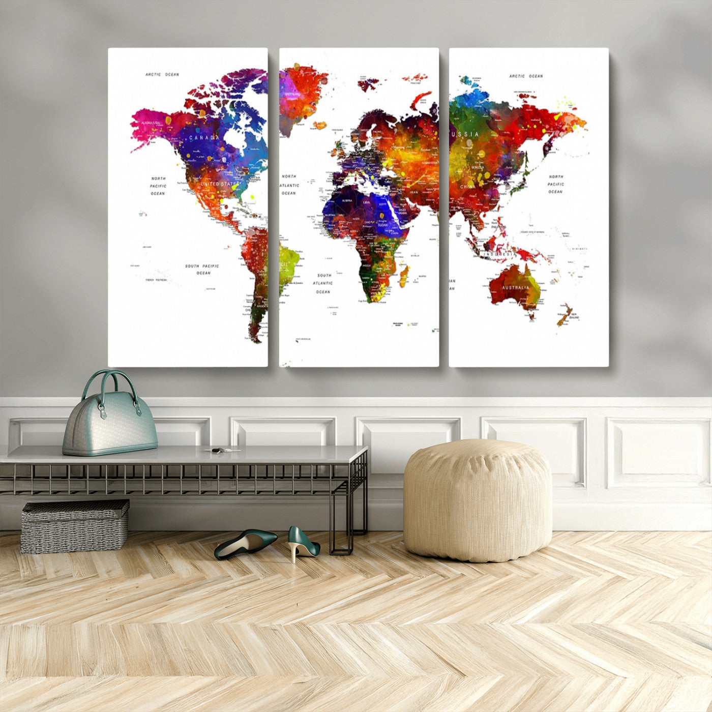 MGV-CV-48X32-3P - Push Pin World Map Canvas Print – Framed Wall Art for Couples to Track Their Travels – Anniversary