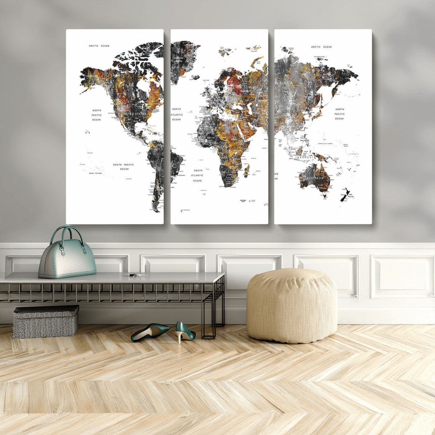 MGV-CV-48X32-3P - World Map Wall Art Canvas Print for Home and Office Decor
