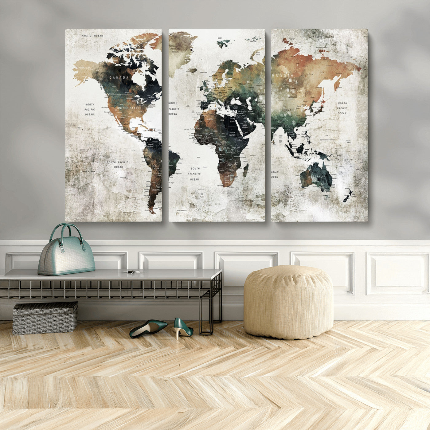 MGV-CV-48X32-3P - Push Pin World Map Canvas Print – Framed Wall Art for Couples to Track Their Travels – Anniversary