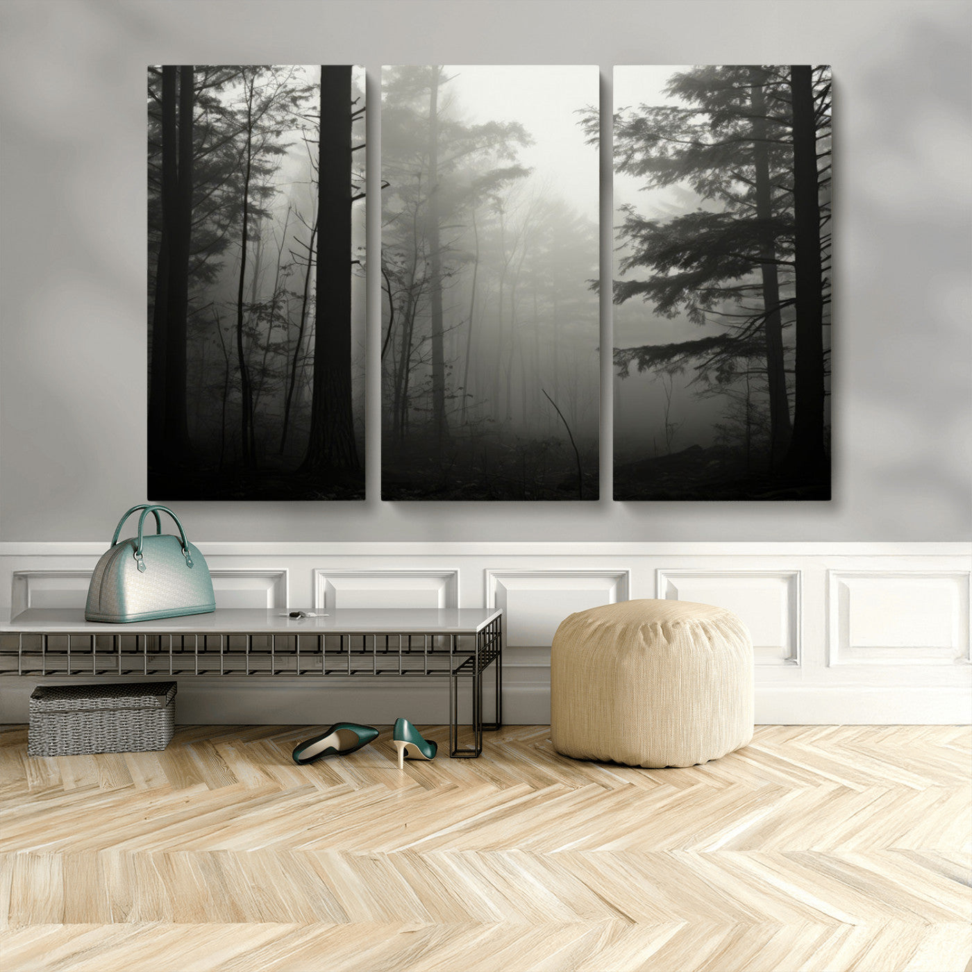 MGV-CV-48X32-3P - Misty Forest Wall Art Premium Canvas Print a Foggy and Serene Atmosphere - Nature Wall Art