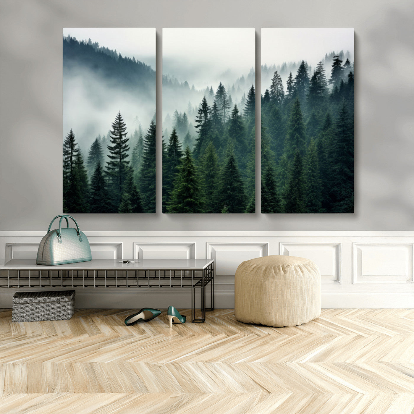 MGV-CV-48X32-3P - Captivating Misty Forest Wall Art Premium Canvas Print, Foggy and Serene Atmosphere Canvas Print