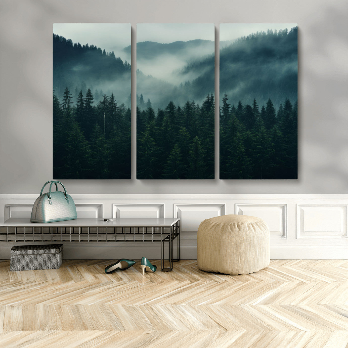 MGV-CV-48X32-3P - Captivating Misty Forest Wall Art Premium Canvas Print,  Foggy and Serene Atmosphere Wall Art Canvas