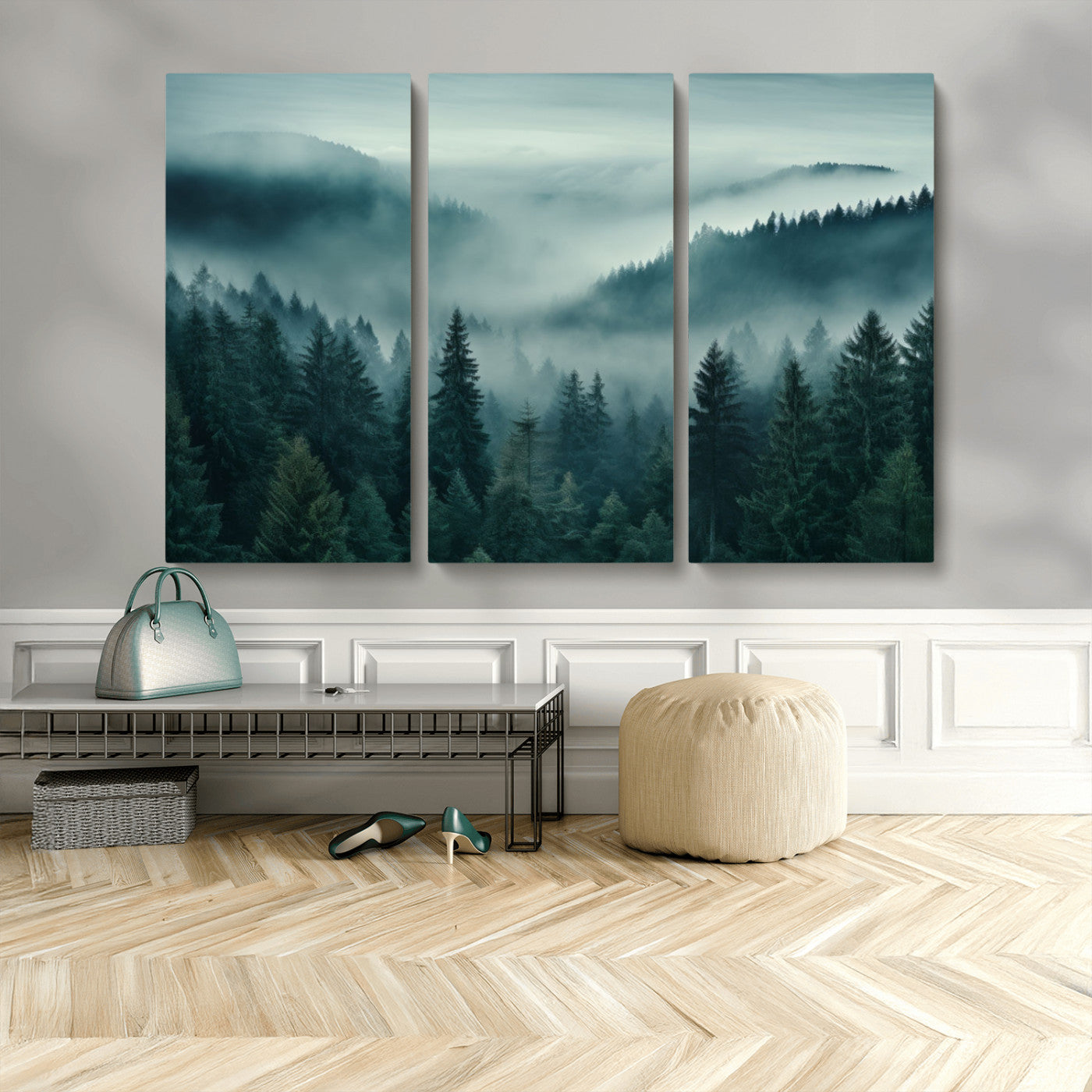 MGV-CV-48X32-3P - Captivating Misty Foggy Forest Wall Art Premium Canvas Print