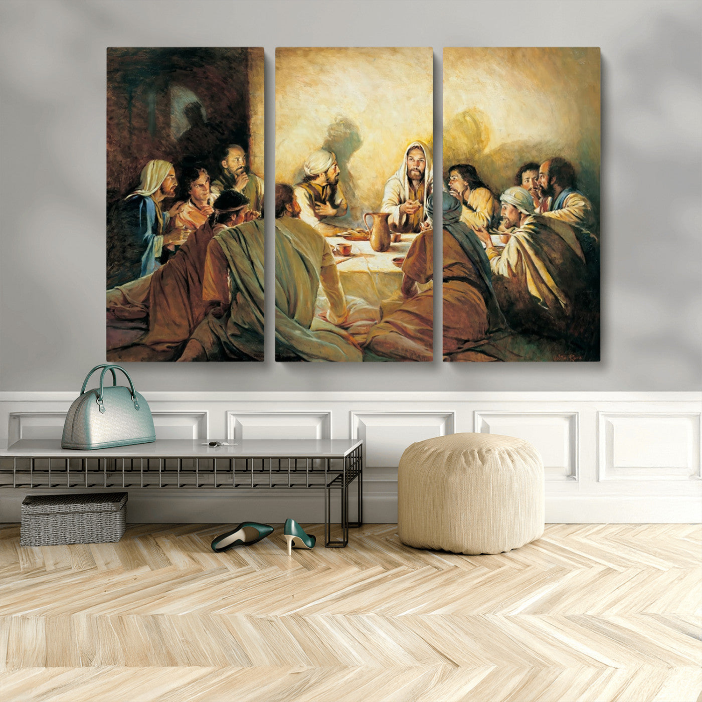 MGV-CV-48X32-3P - Last Supper Wall Art Canvas Print, Framed Jesus Painting Art Picture Print, Moderne Bibel Perfect Traditional/Religious Decor Artwork