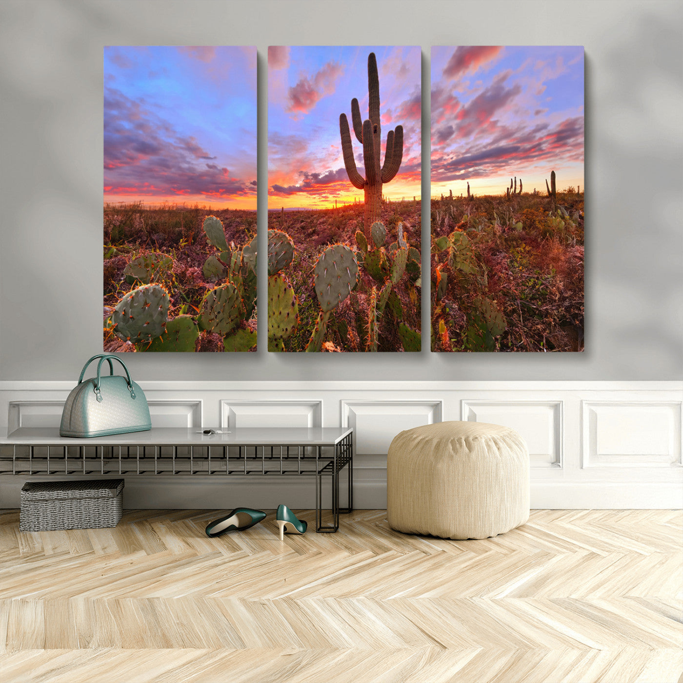 MGV-CV-48X32-3P - Arizona Desert Wall Art Canvas Print - Framed Deser Sunset Wall Decor