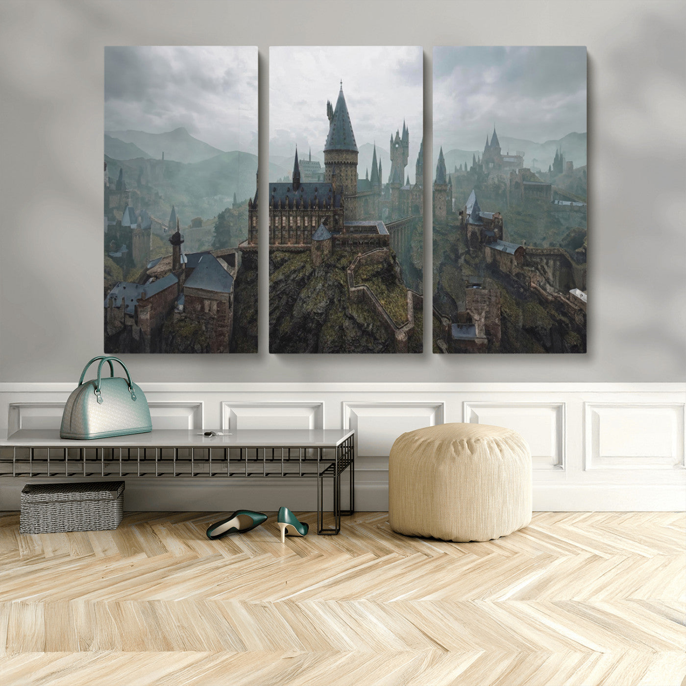 MGV-CV-48X32-3P - Disney Castle Wall Art Canvas Print, Living Kids Home Room Decor Art Print