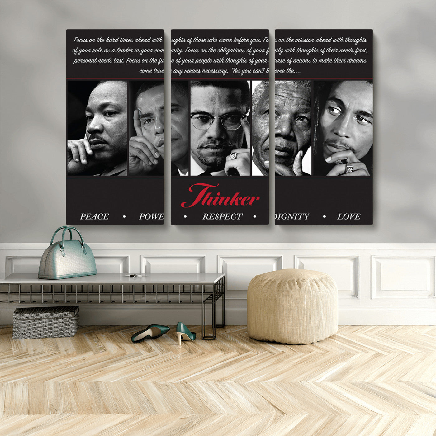 MGV-CV-48X32-3P - Thinker Peace Power Respect Dignity Wall Art | Thinkers of Changel Wall Art Featuring Icons of