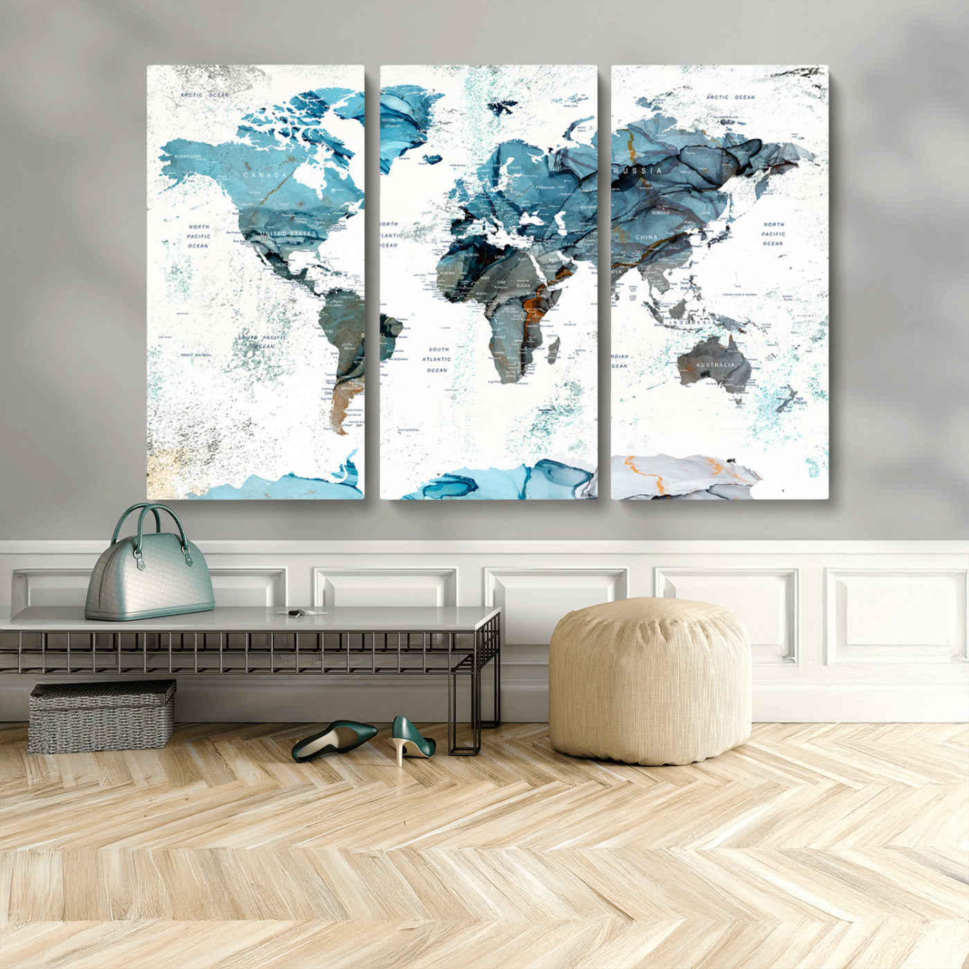 MGV-CV-48X32-3P - Push Pin World Map Canvas Print – Framed Wall Art for Couples to Track Their Travels – Anniversary